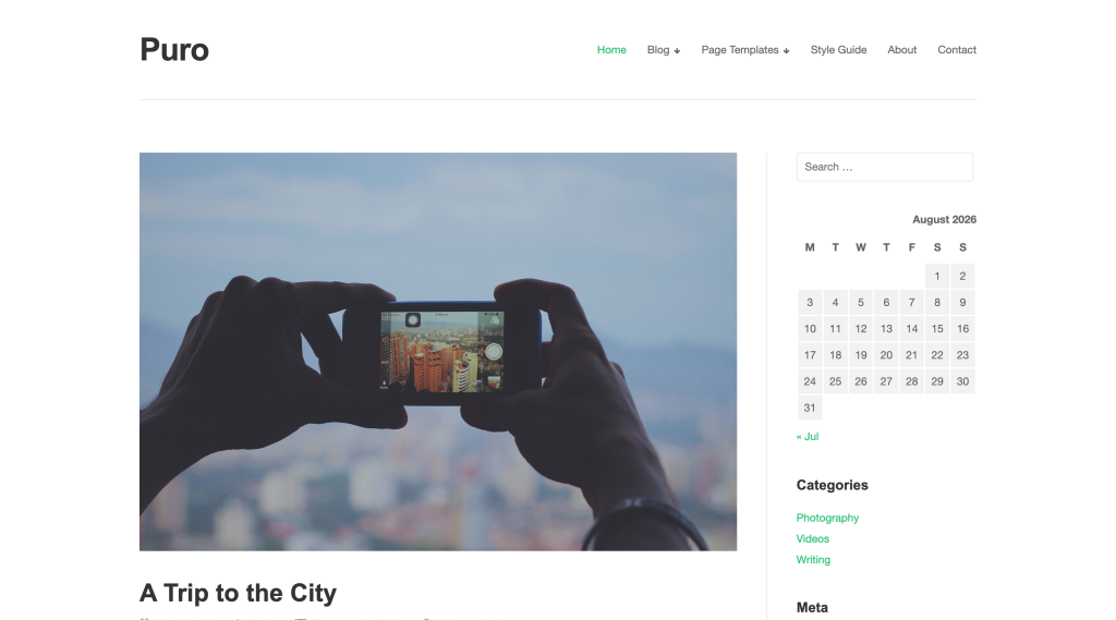 Puro theme demo home page