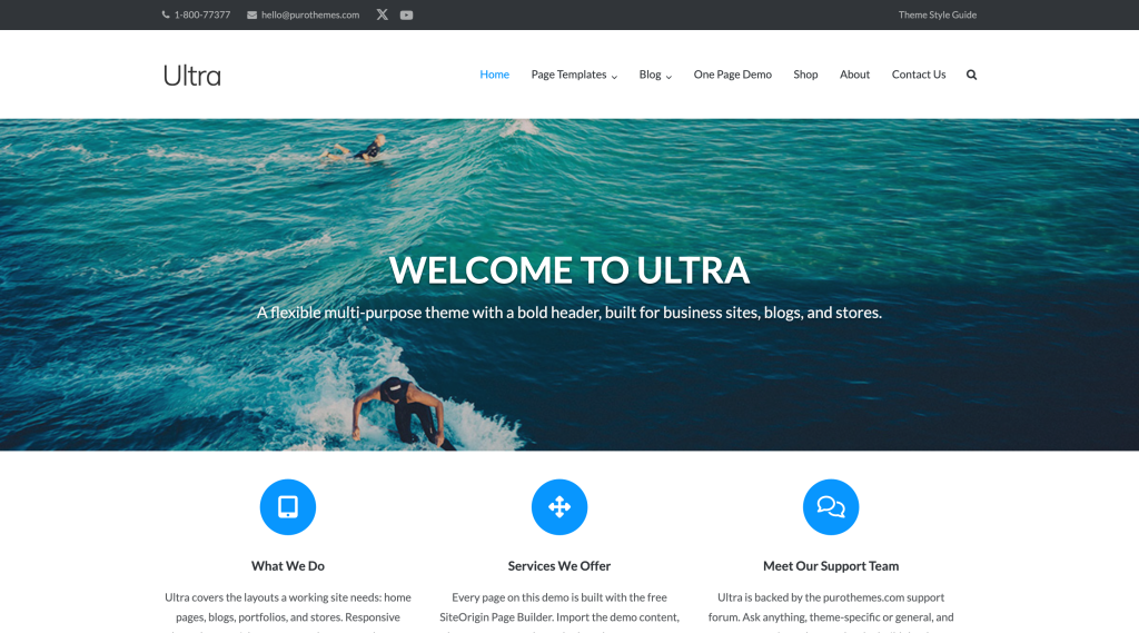 Ultra theme demo home page
